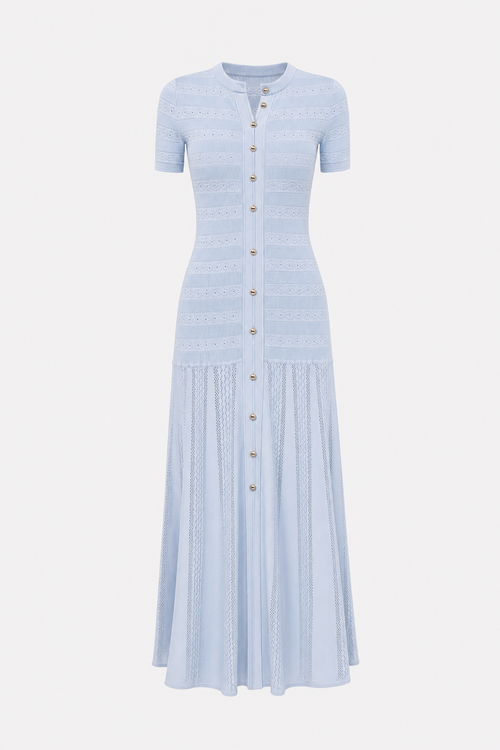 Textured knit midi dress with short sleeves