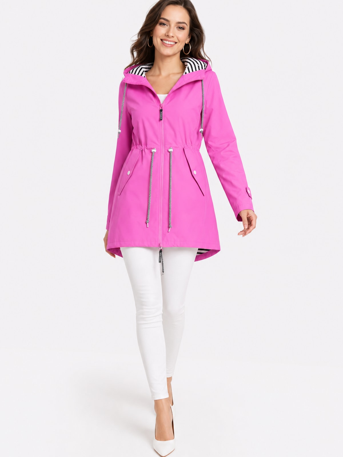 Cozy Water Repellent Hooded Rain Jacket with Drawstring Waist - 4