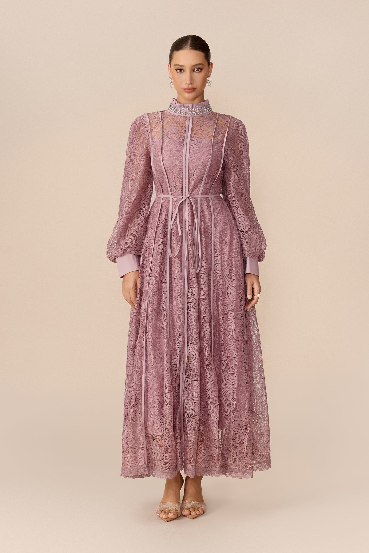 Balloon Sleeve Lace Maxi Dress in Pink - view 2
