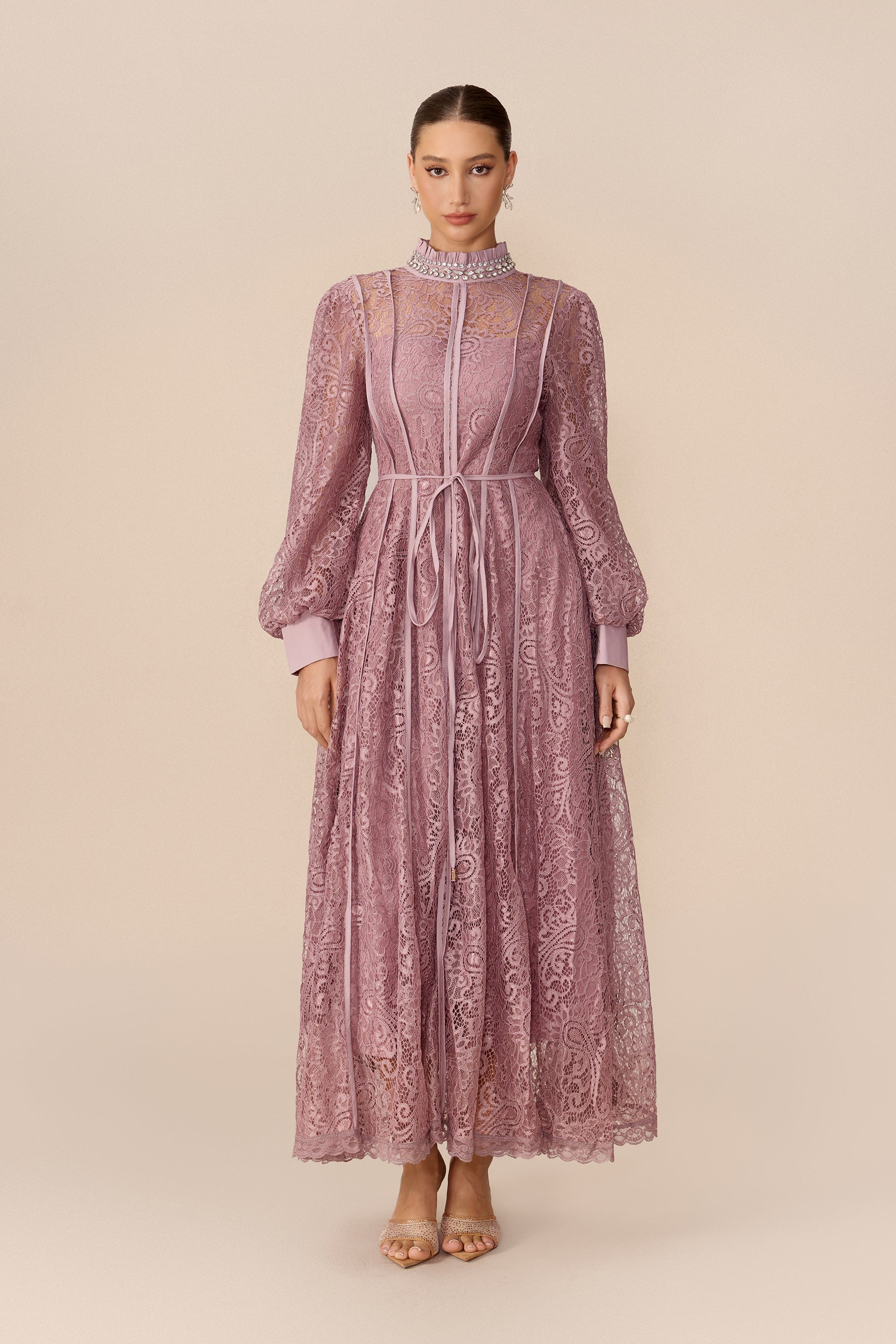 Balloon Sleeve Lace Maxi Dress in Pink - view 2