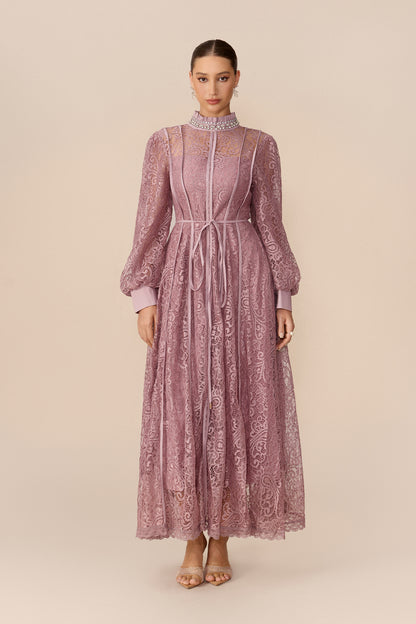 Balloon Sleeve Lace Maxi Dress in Pink - view 2