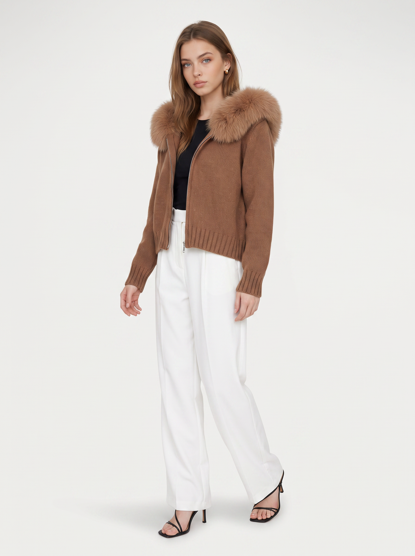 Wool jacket with faux fur-lined hood - view 7