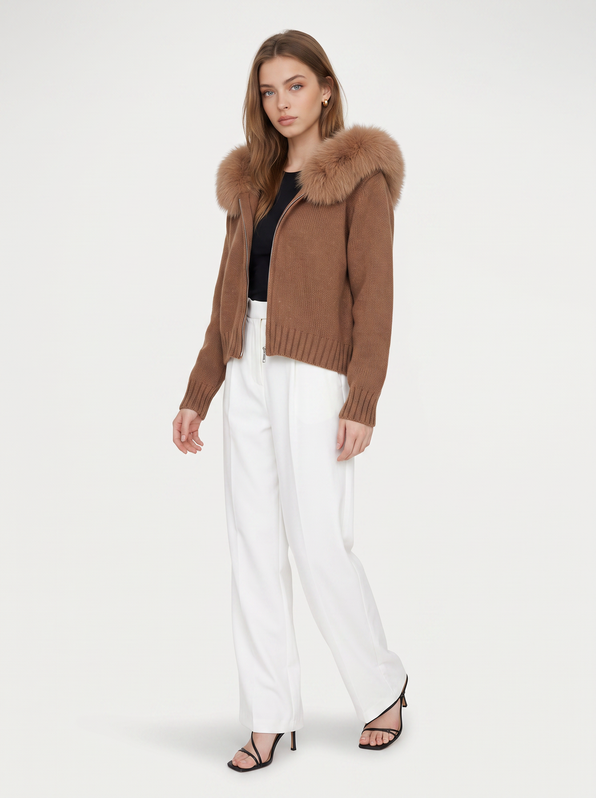 Wool jacket with faux fur-lined hood - view 7