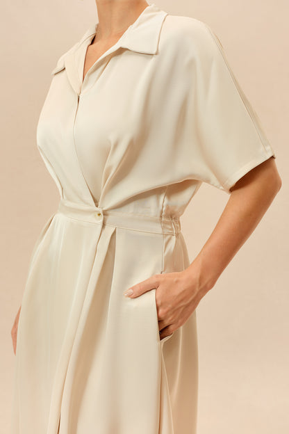 Beige shirt collar maxi dress with twist front - view 5