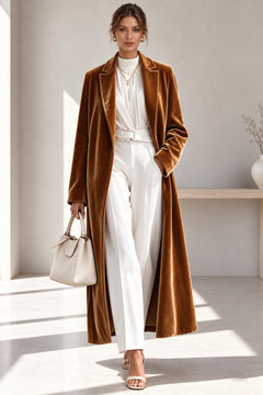 Polyester Long Overcoat With Lapel Collar - 2