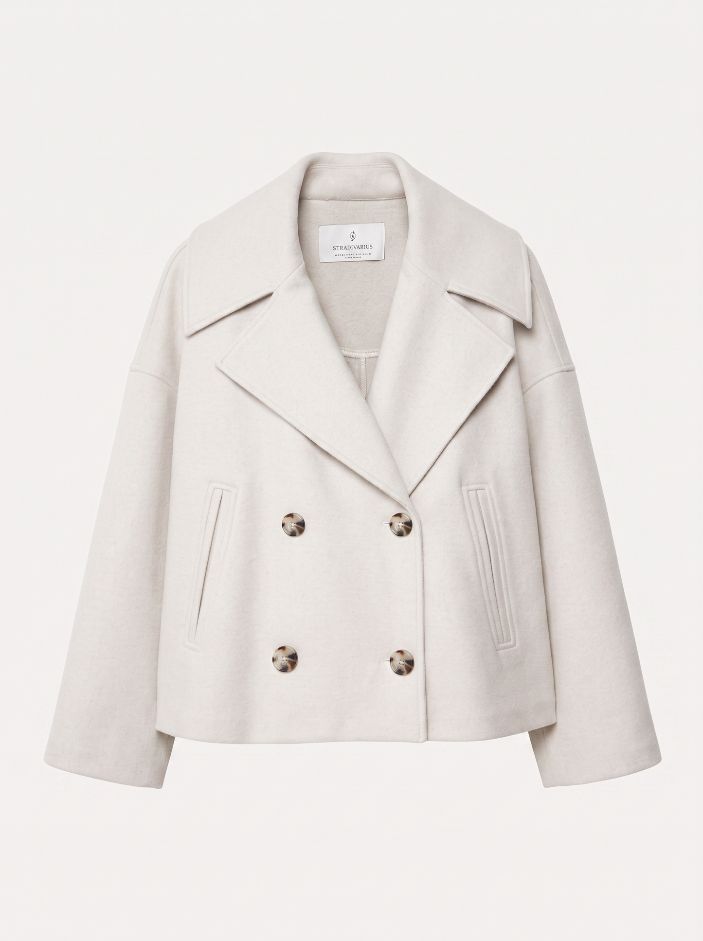 Cropped wool blend peacoat with notch lapel