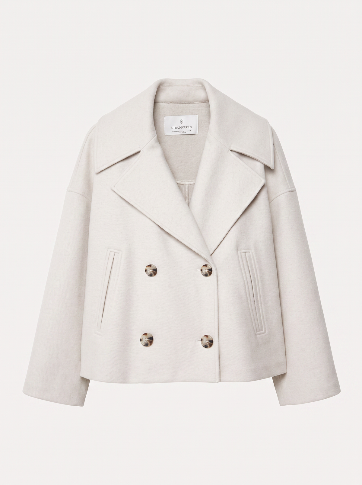 Cropped wool blend peacoat with notch lapel
