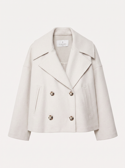 Cropped wool blend peacoat with notch lapel