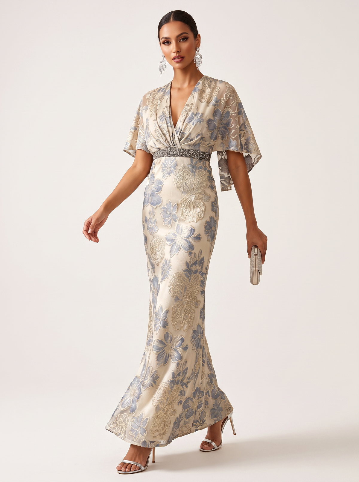 Mermaid Maxi Gown With Embellished Belt - view 4