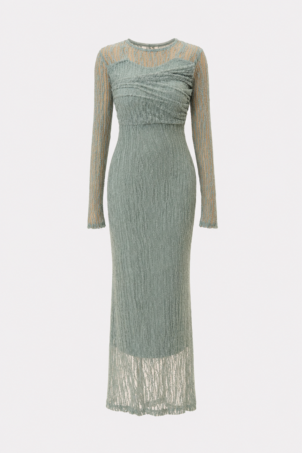 Mint rhinestone mesh maxi dress with sheer sleeves