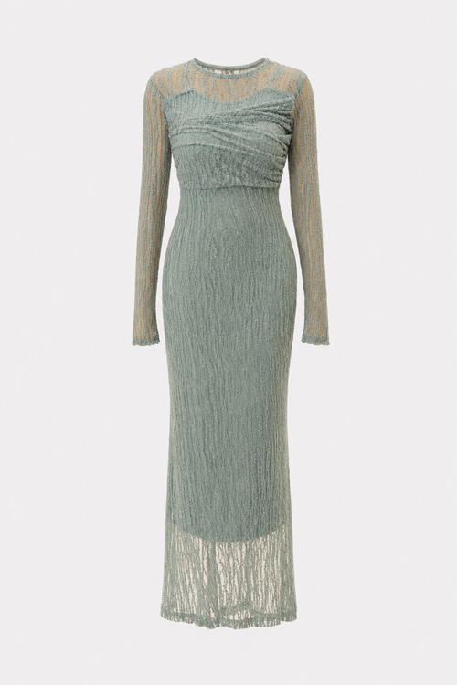 Mint rhinestone mesh maxi dress with sheer sleeves