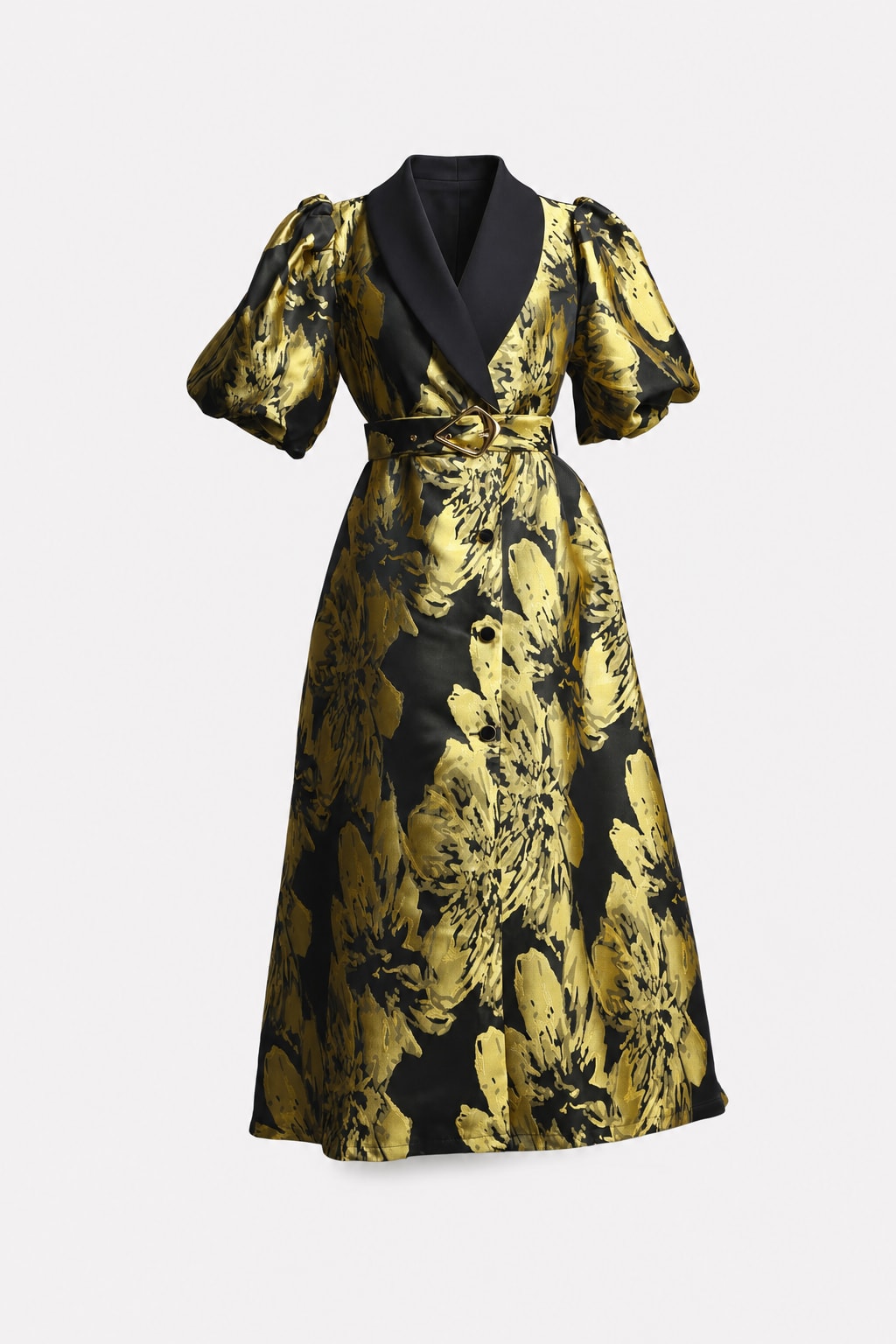 Jacquard Puff Sleeve Tailored Maxi Dress - 1