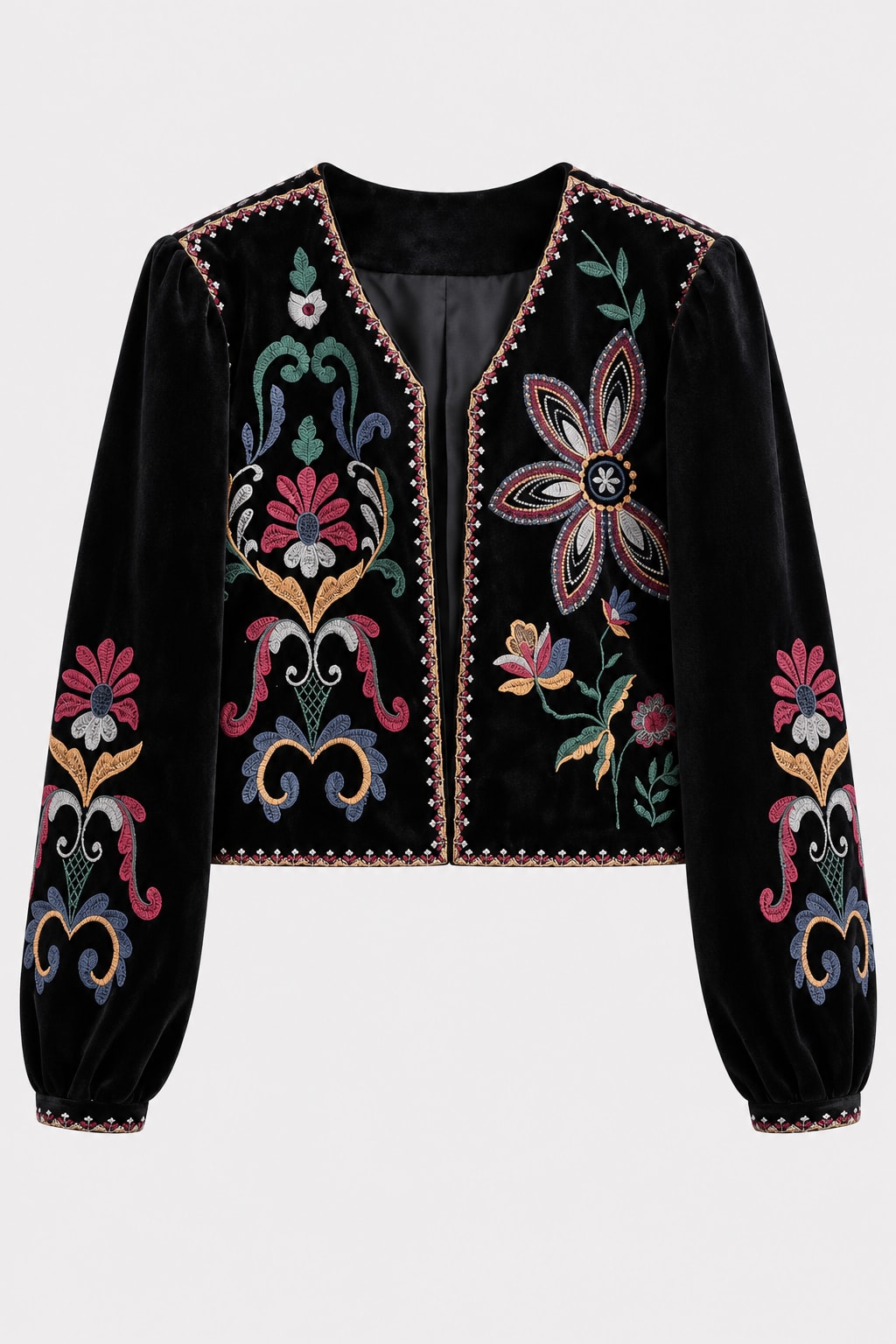 Velvet Jacket Embroidered Floral Street Style - 1