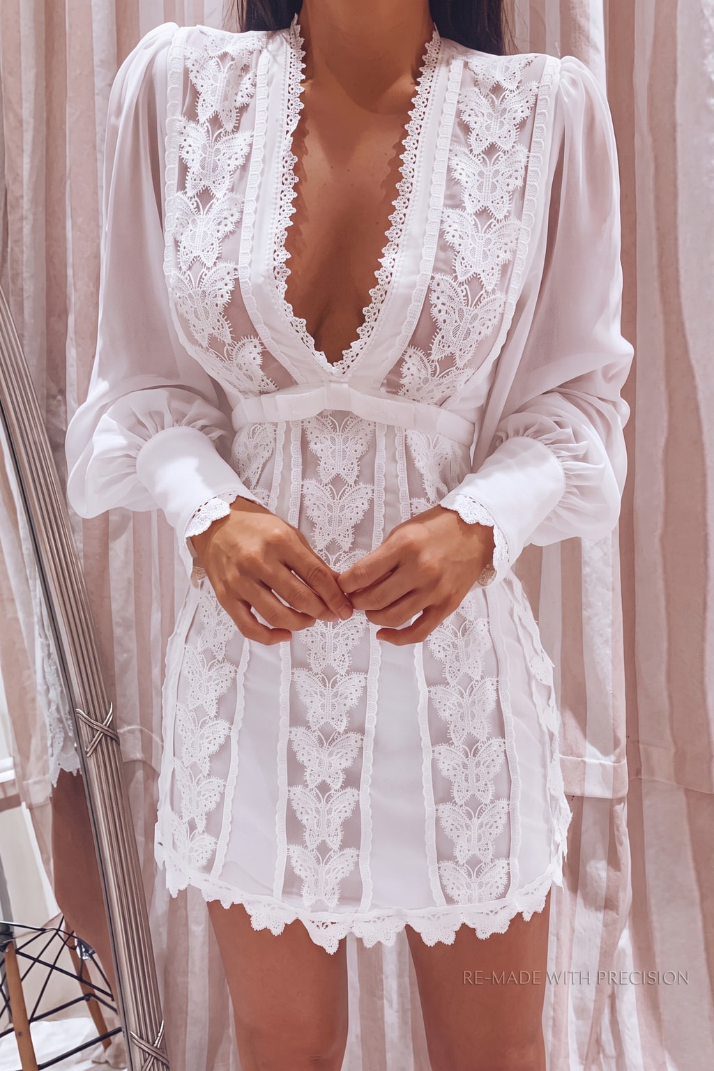 White Lace V-Neck Summer Dress - 6