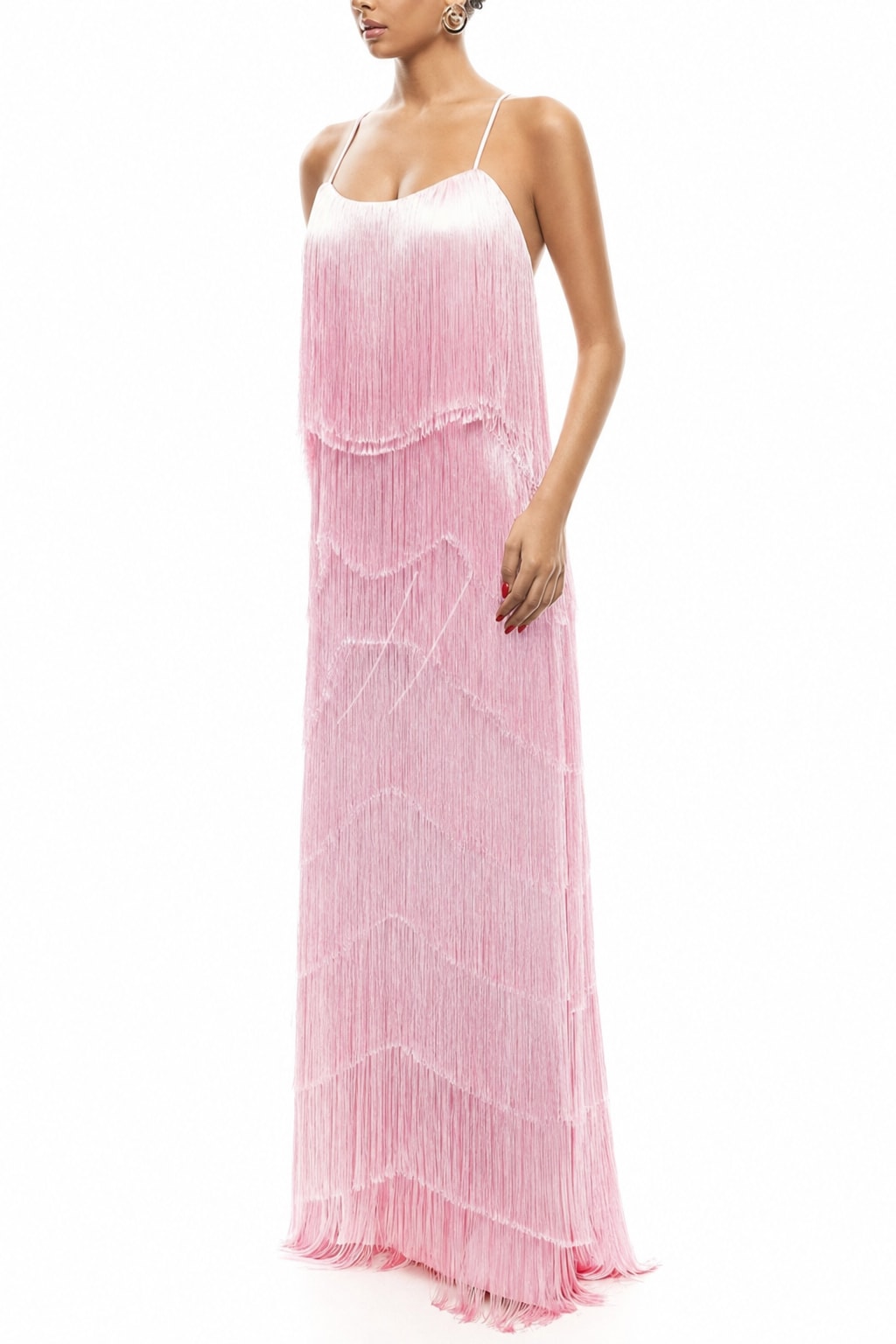 Polyester Tiered Tassel Tie-Back Maxi Dress - 3