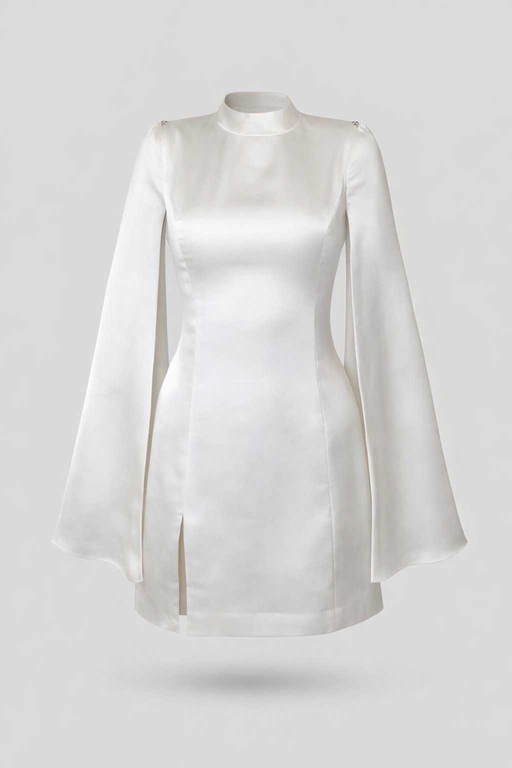 Polyester Blend Short Dress With Open Cape Sleeves - 1