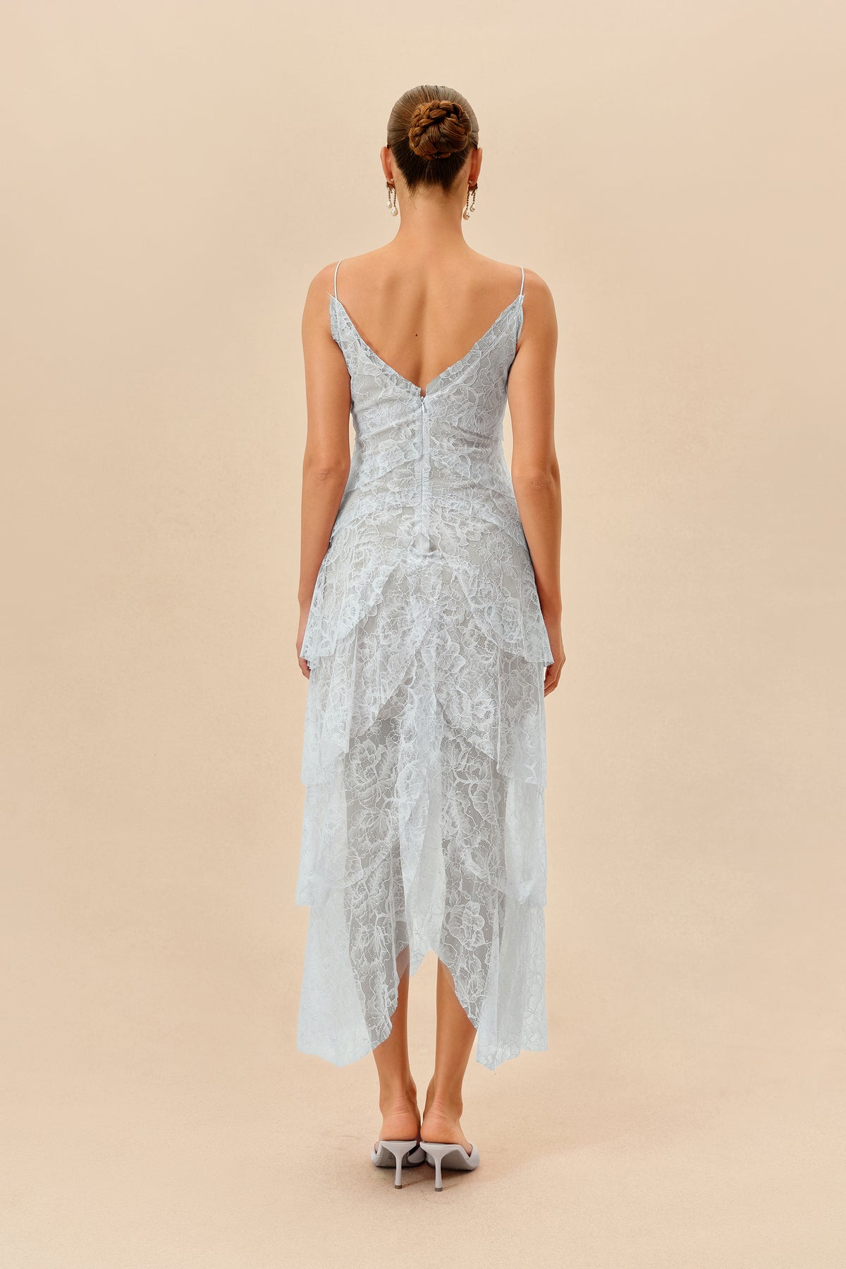 Tiered Ruffle Lace Maxi Dress in Blue - view 4