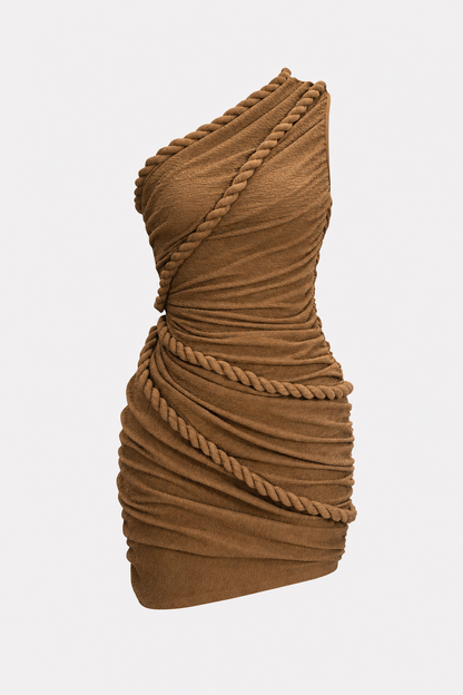 One-shoulder twist knot jersey mini dress
