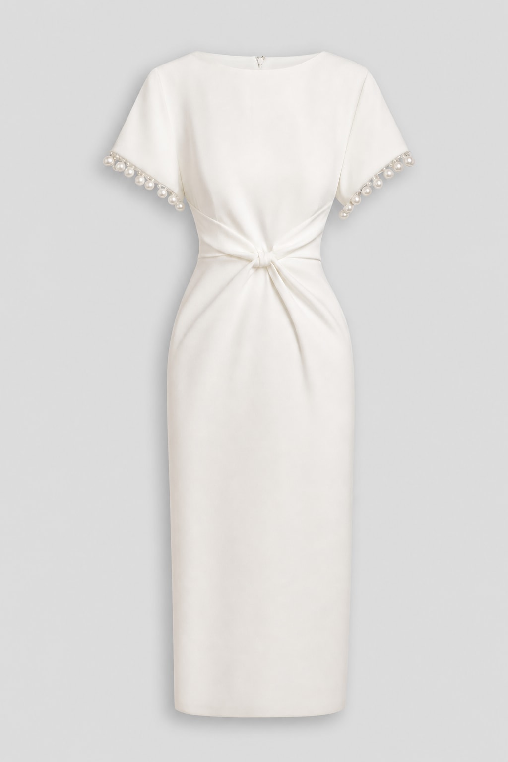 Faux Pearl Knot-Front Boat Neck Sheath Midi Dress - 1