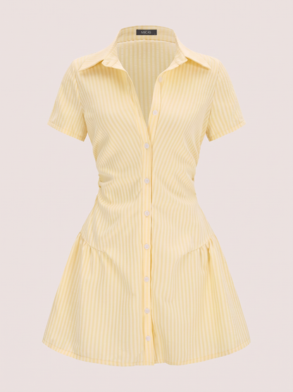 Striped V-Neck Short Sleeve Mini Dress