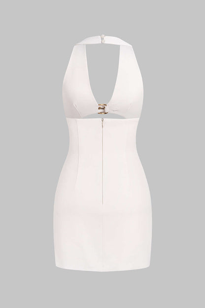Ivory Metallic Halter Mini Dress with Cut-Out - view 5