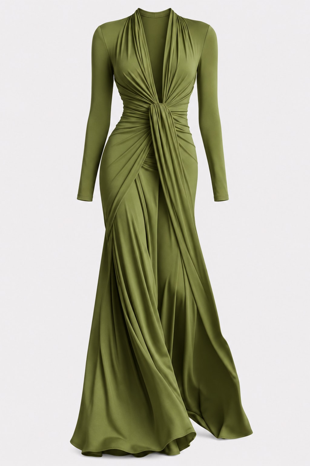 Polyester Maxi Dress V-Neck Wrap Gown - 1