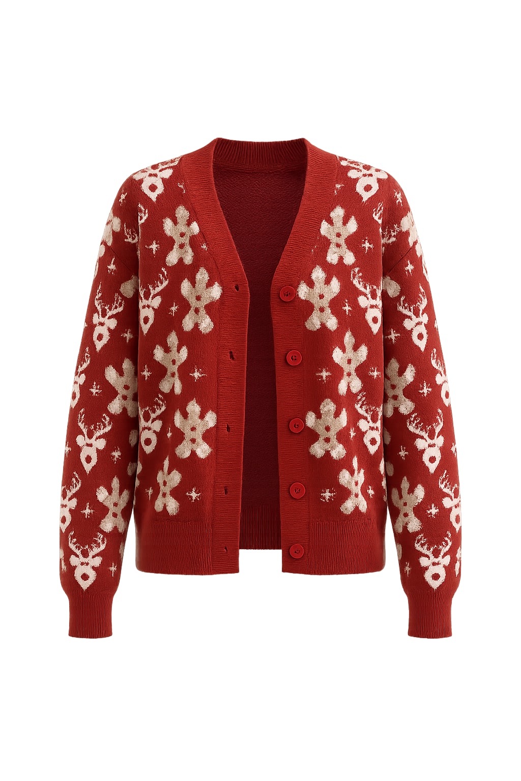 Cotton Cardigan with Button Front And Festive Print - 1