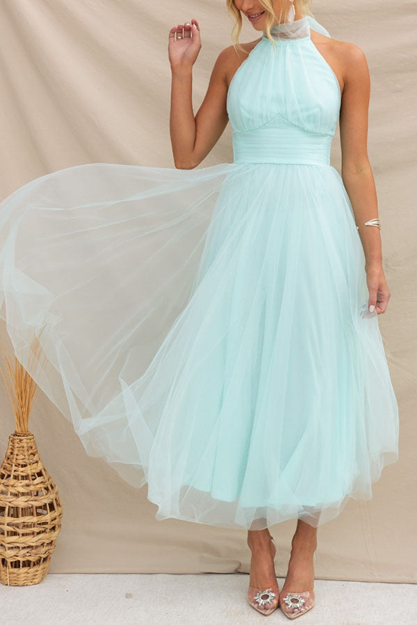 Tulle halter maxi dress with gathered bodice - view 9