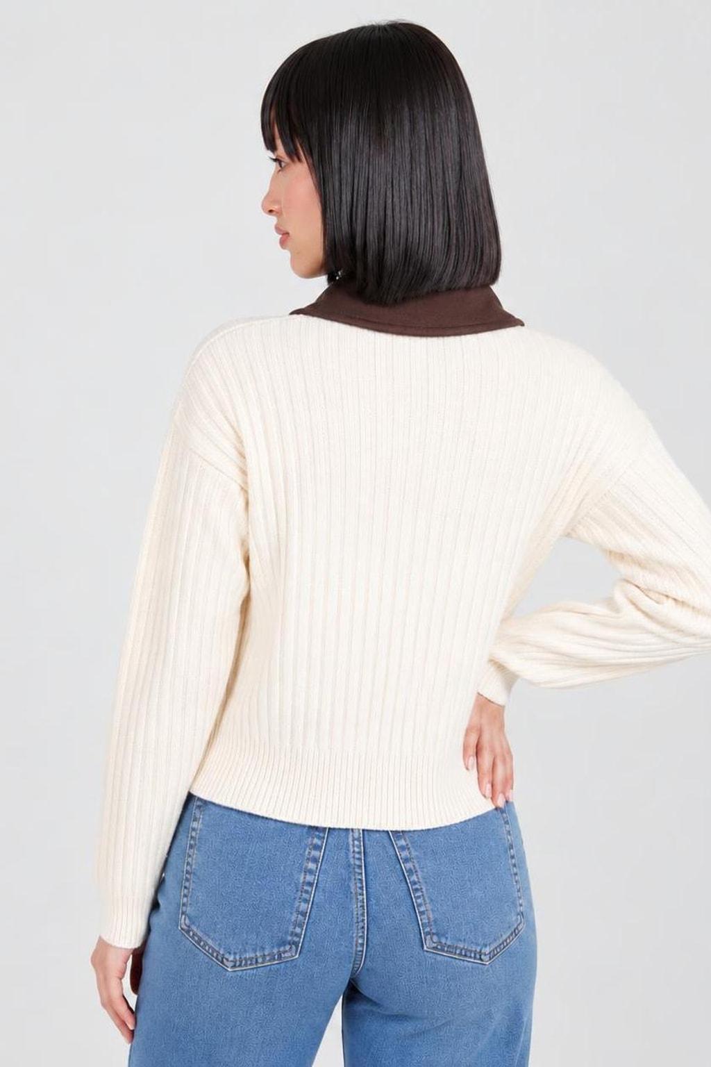 Ribbed Knit Zip-Front Cropped Sweater - 3