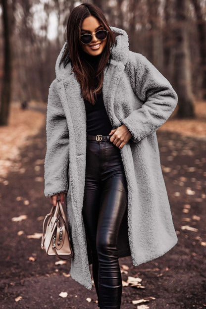Long teddy wool coat with hood - view 10