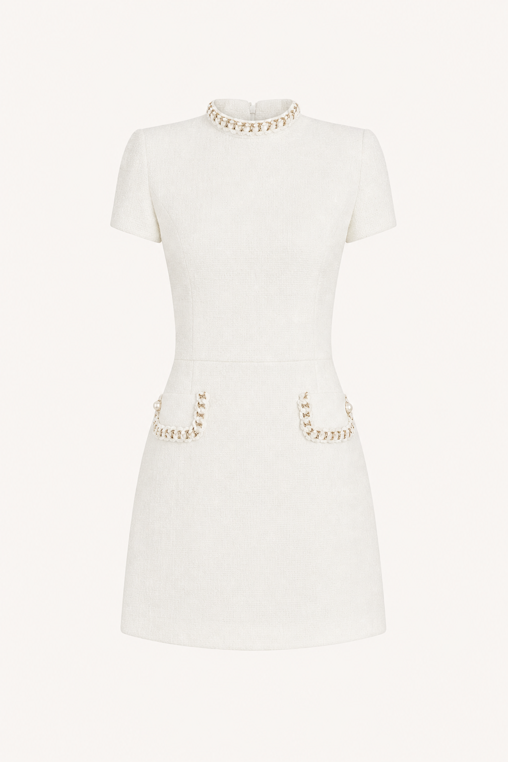 Tweed pearl-trim mini dress with pockets