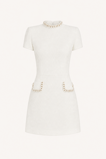 Tweed pearl-trim mini dress with pockets