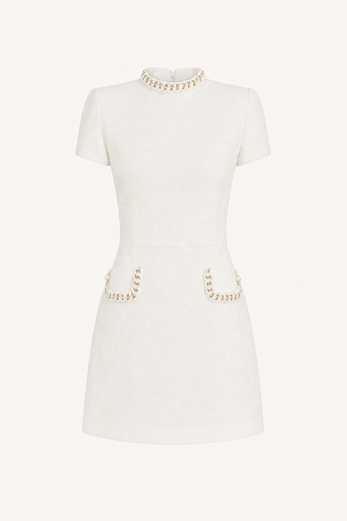 Tweed pearl-trim mini dress with pockets