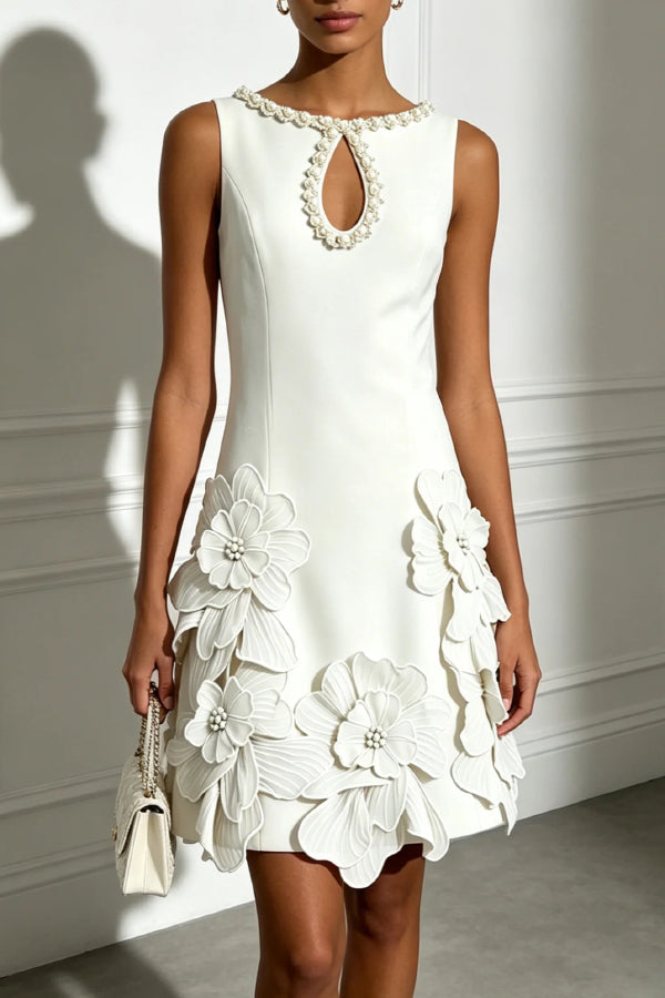 Pearl Trim Cutout Crepe Mini Dress - view 2