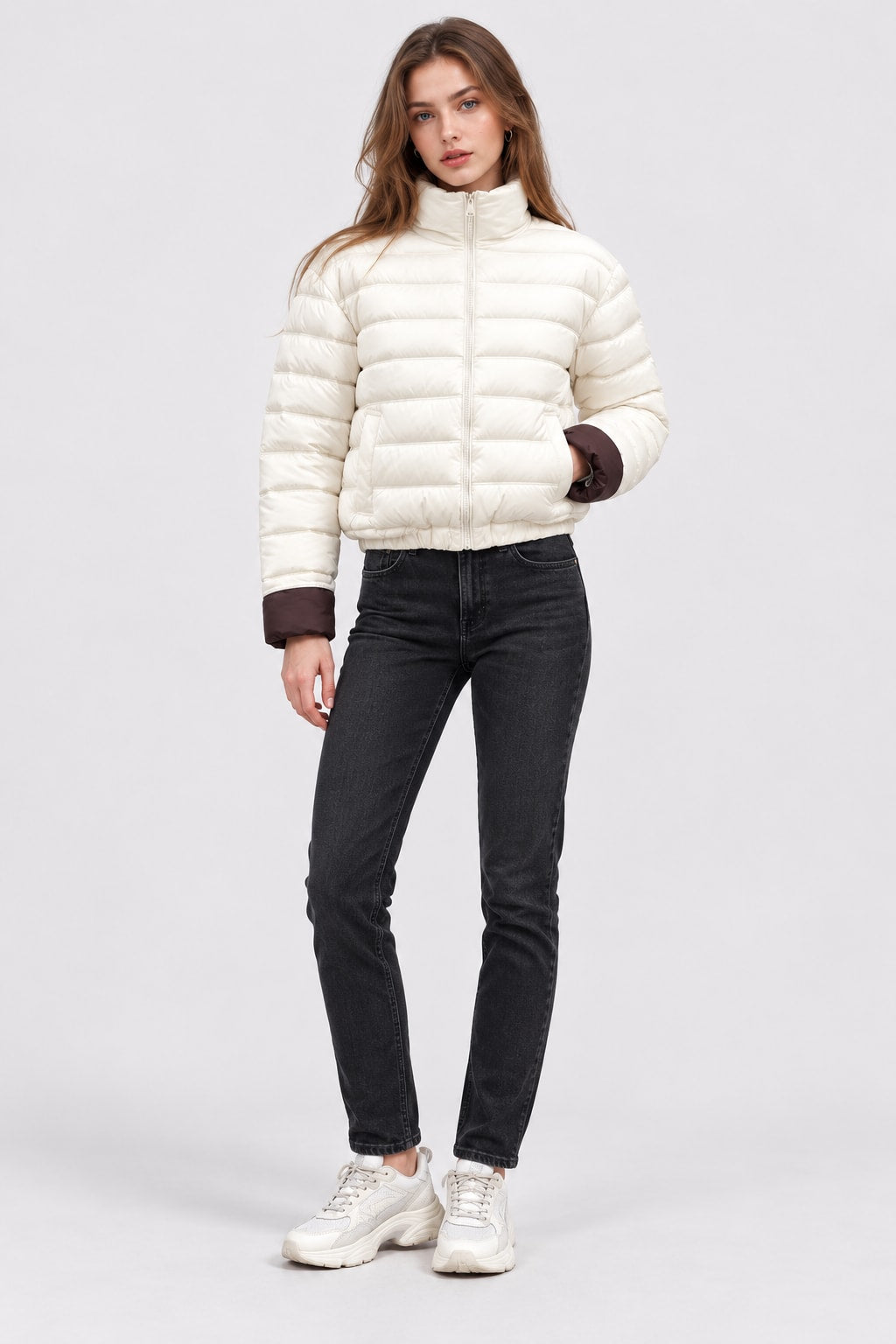 Women Stand Collar Short Parka Winter Padded Jacket - 7