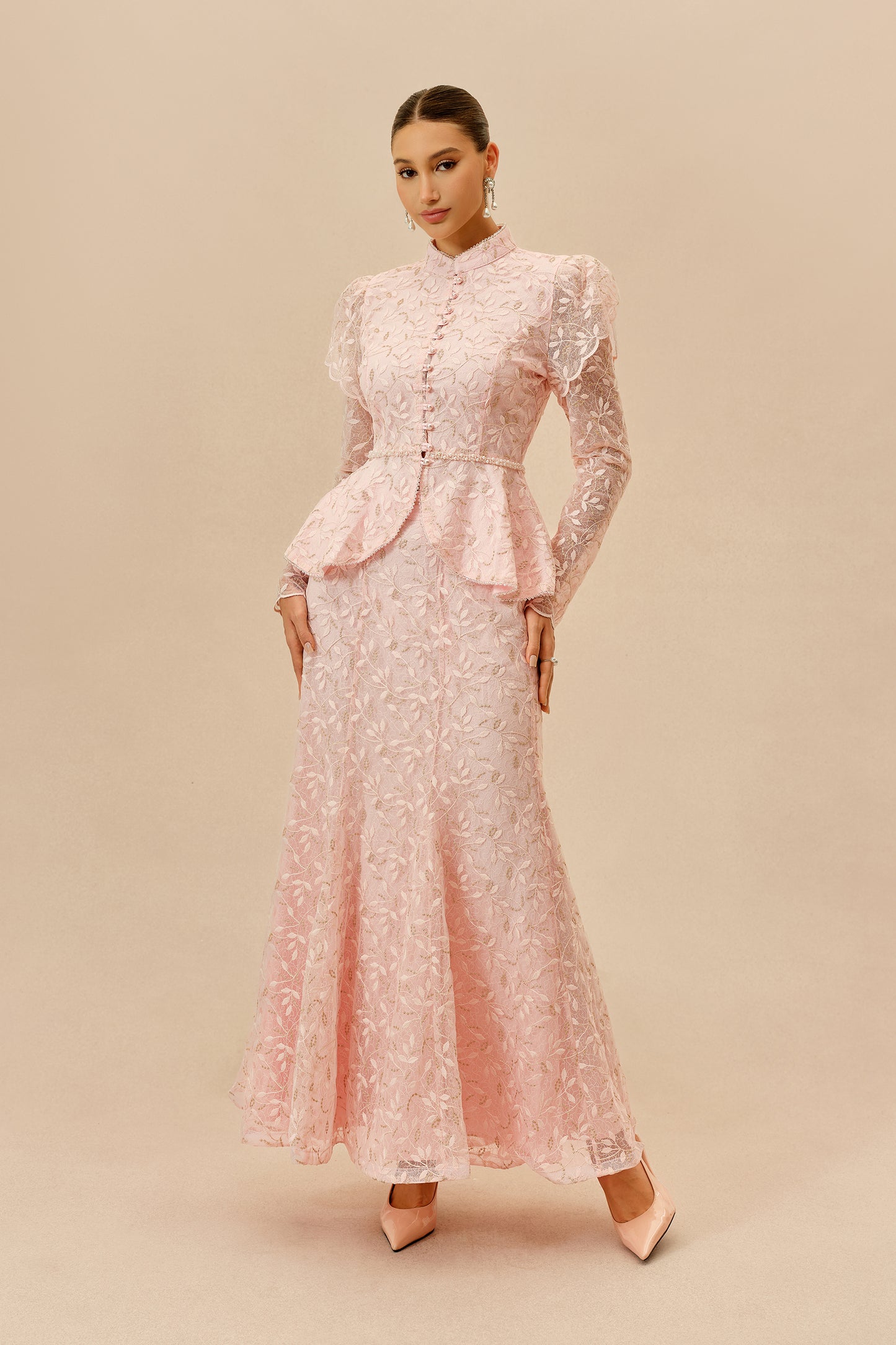 Pink Lace Ruffle Top and Mermaid Skirt Set - view 2