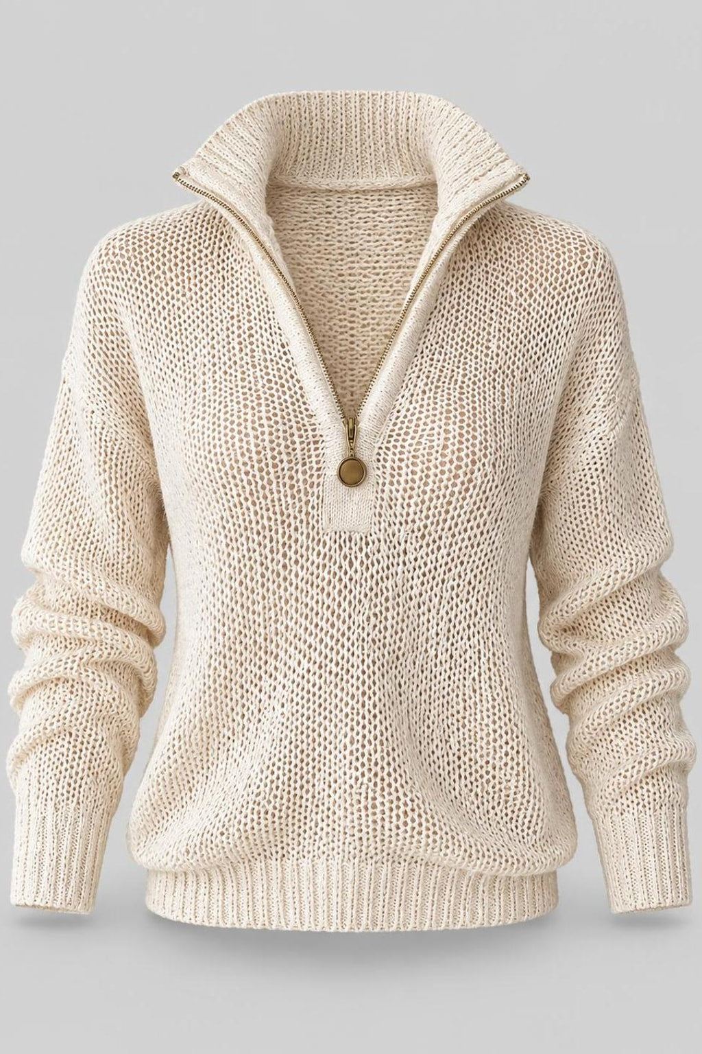 Knit Sweater Top With Half-Zip Collar - 1