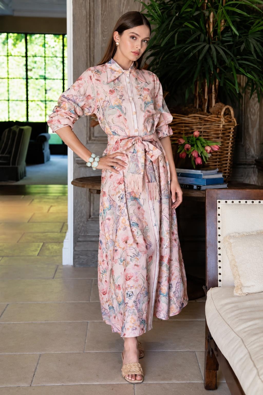 Cotton Linen Floral Dress - 3