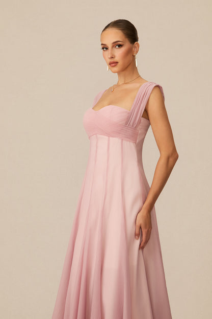 Pink Sweetheart Neckline Tulle Maxi Dress - view 3
