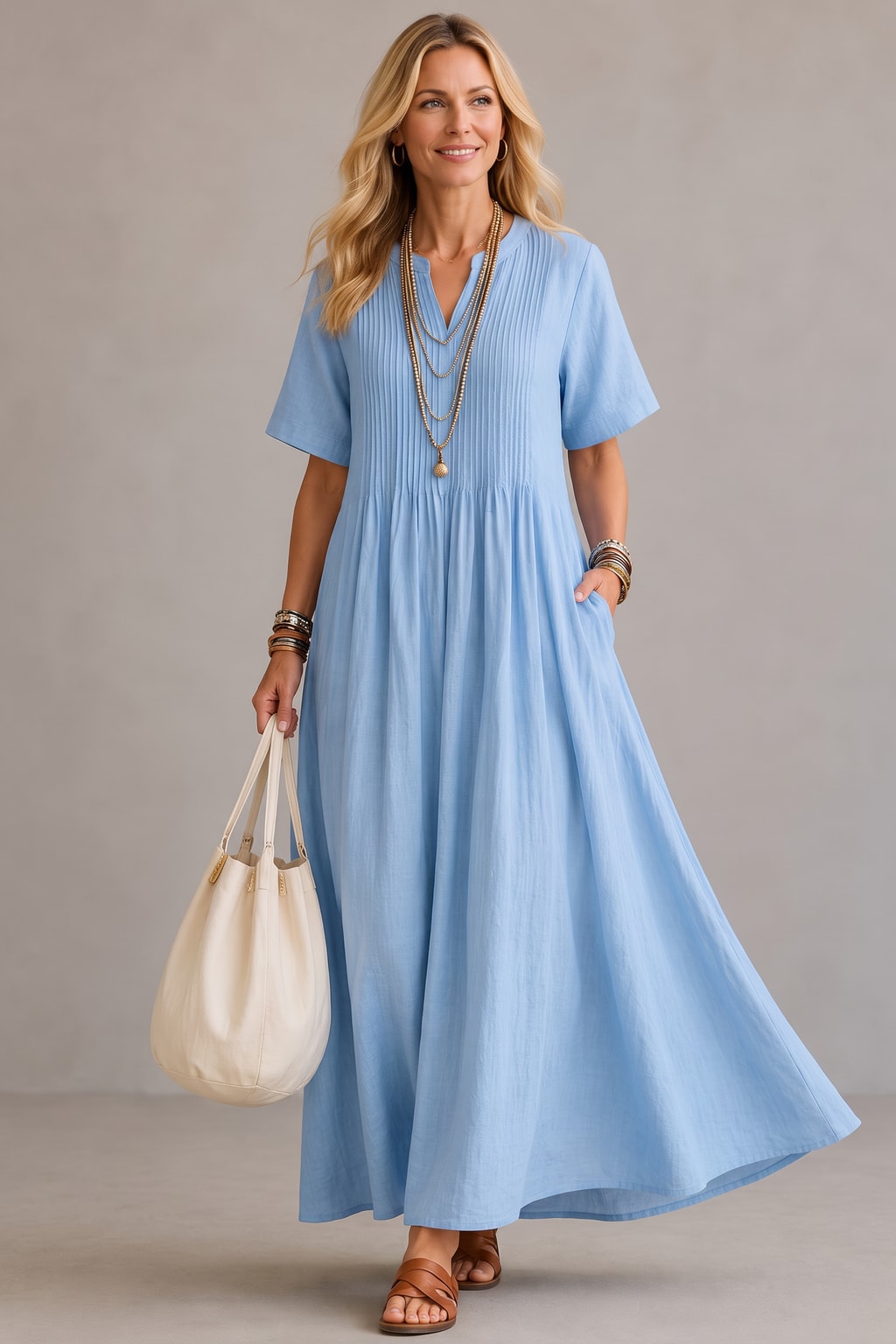 Pleated Maxi Dress With Flowy Fit - 5
