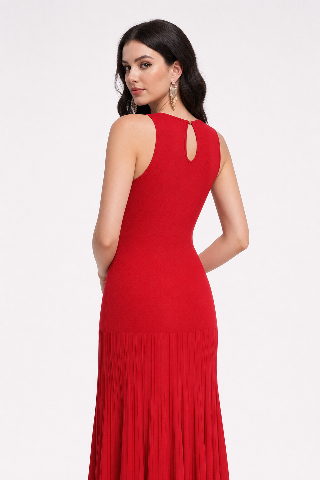 Red Knit Mermaid Midi Dress - view 5