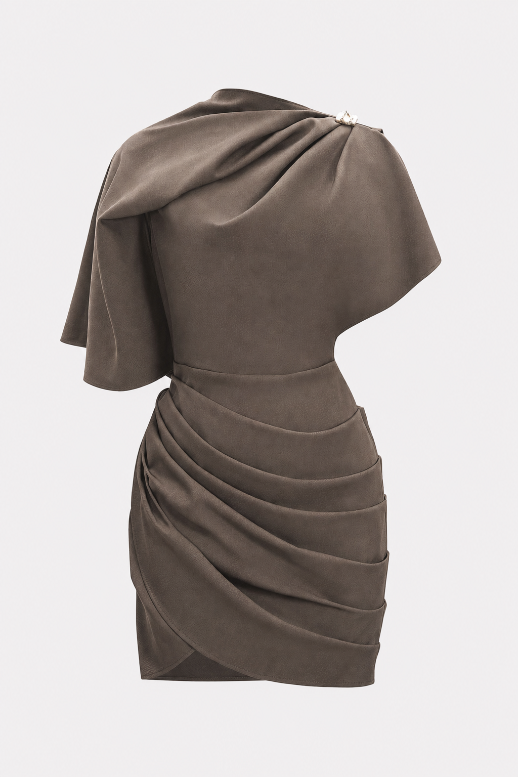 Ruched Mini Dress With Asymmetric Zip