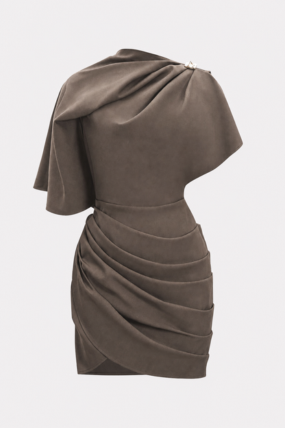 Ruched Mini Dress With Asymmetric Zip