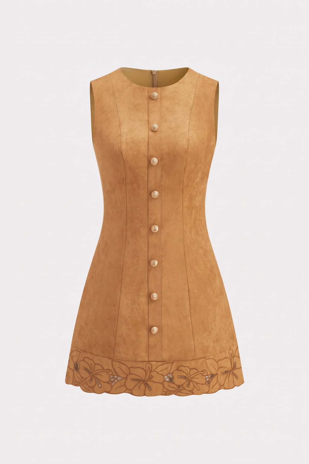 Suede Effect Floral Embroidered Mini Dress - 1