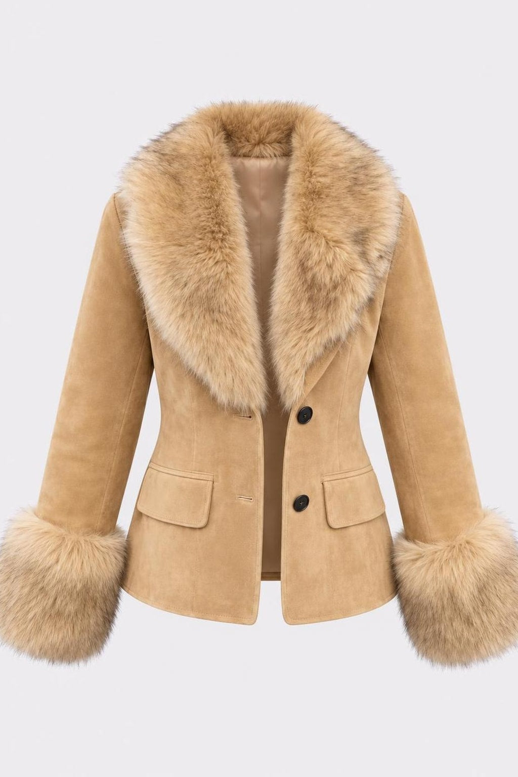 Faux Fur Jacket With Wide Lapels - 1