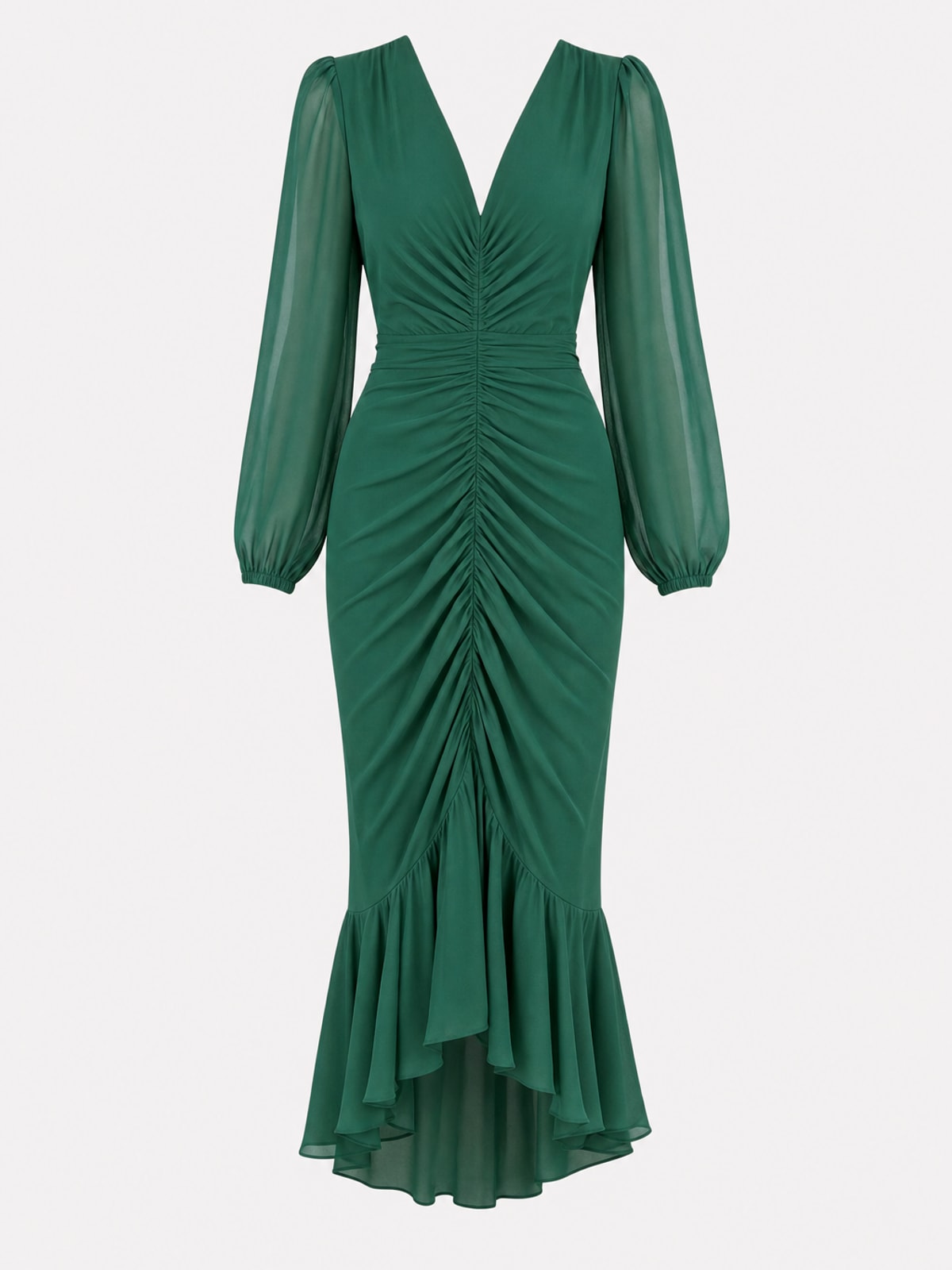 Elegant Satin Mermaid Maxi Dress With Long Sleeves - 1