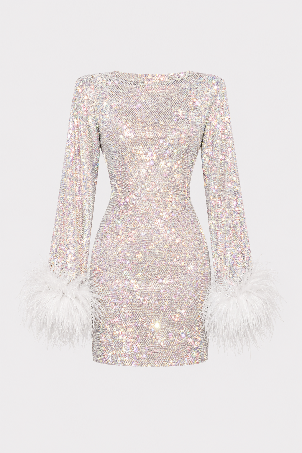 Polyester Mini Dress With Feather Sleeves - 5