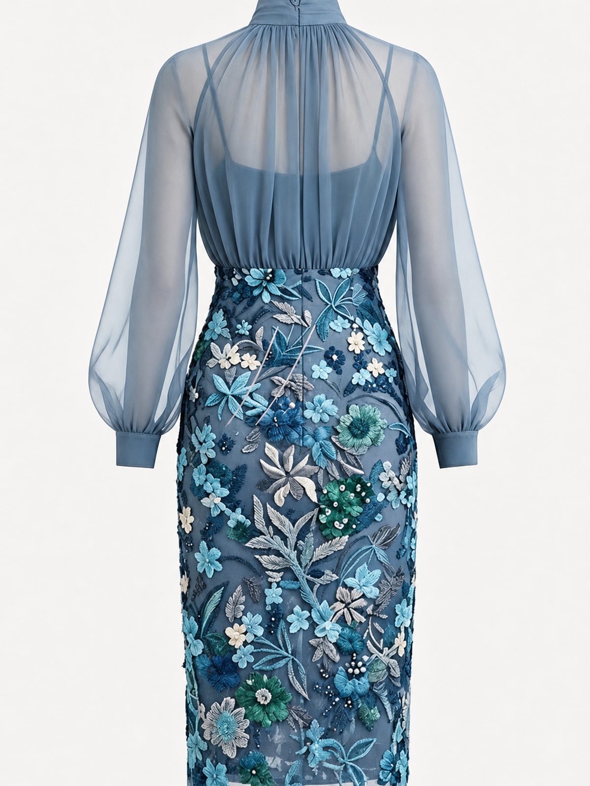 Effortless Chiffon Midi Dress With Lantern Sleeves - 6