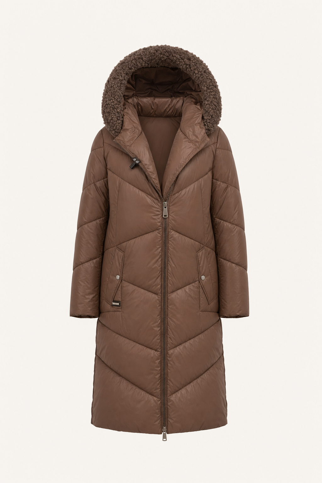 Quilted Hooded Coat Below Hip Length