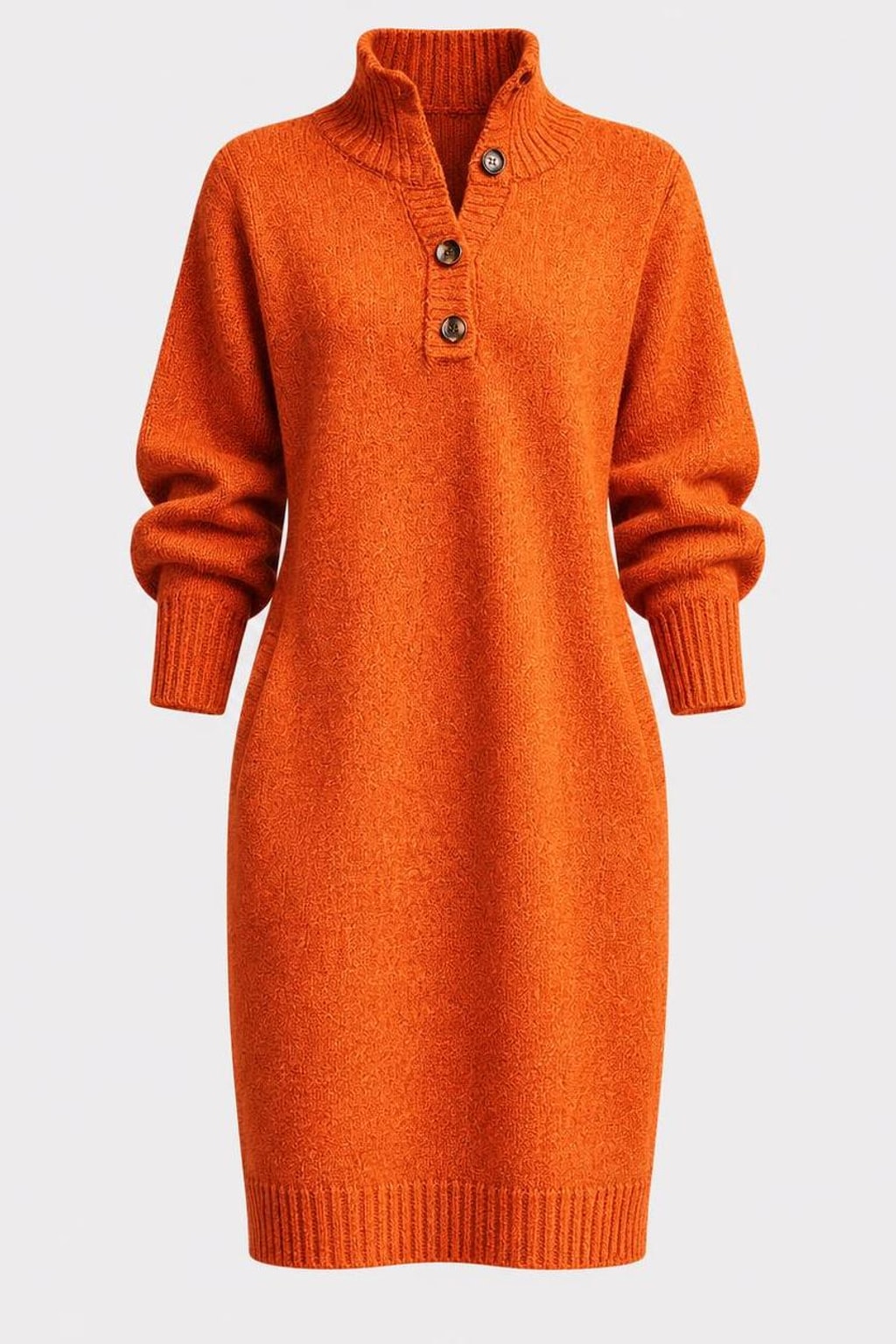 Midi Dress With Button-Collar Neckline - 1